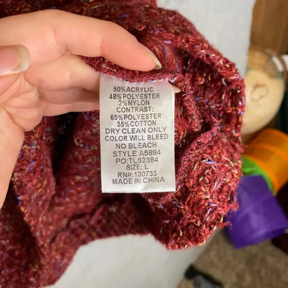 Umgee womens L rainbow tight knit sweater mixed media colorful comfy red casual - Picture 6 of 8